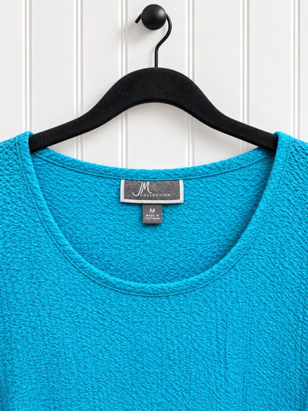 JM Collection Turquoise Textured Tunic Top Size Medium Button Sleeve Detail - Picture 5 of 6